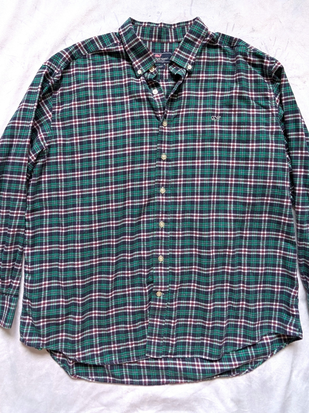 Mens Vineyard Vines XL Plaid Flannel Whale Shirt Button Down Long Sleeve Green